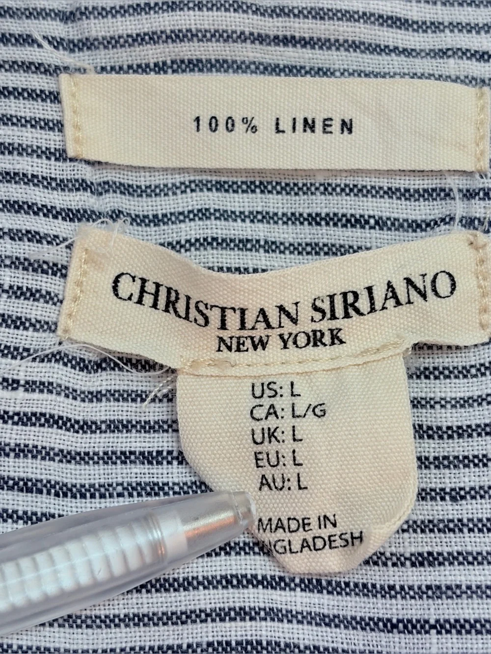 Christian Siriano 100% Linen Striped Button Up Short Sleeve Shirt  Top SZ L - Picture 5 of 9